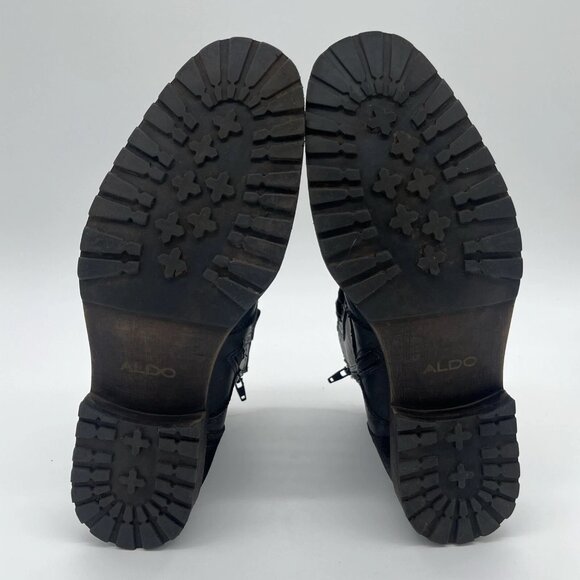 Aldo Men's Black Leather Boots Lace Up Side Zipper Cap Toe Size 12 - Picture 9 of 10